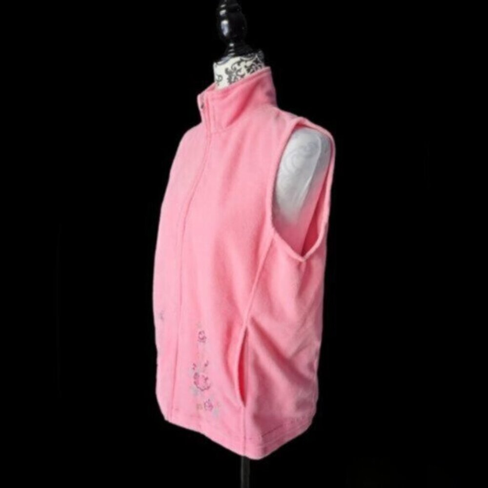 Vintage Pink Embroidered Fleece Vest Sz Large - Picture 7 of 9
